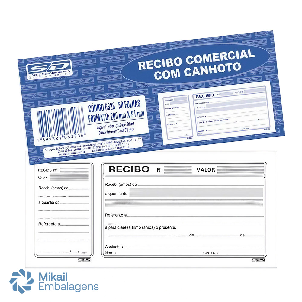 Recibo Comercial C Canhoto 50f Sao Domingos Mikail Embalagens 7408